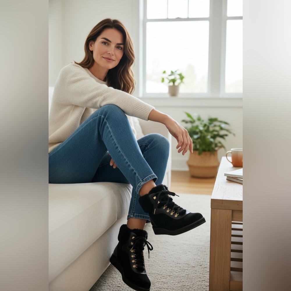 Cole Haan Black Ankle Boots with Gold Accents